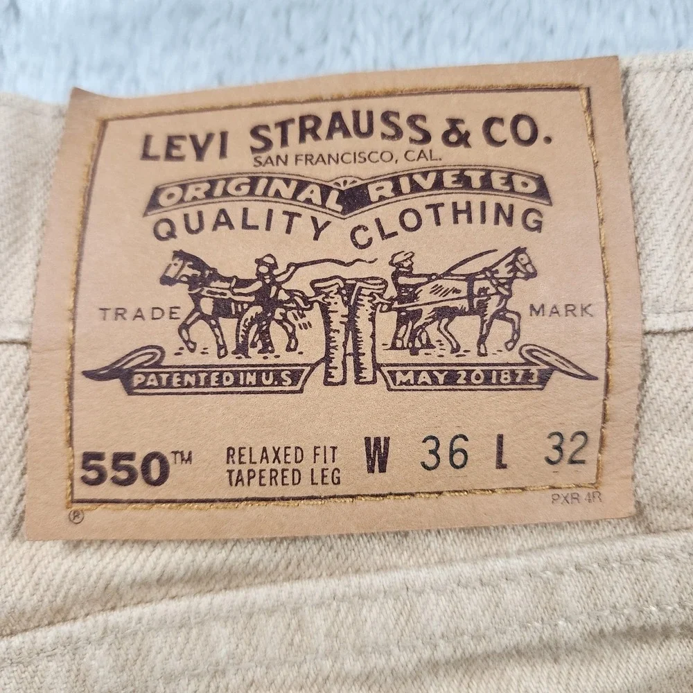 VINTAGE Levis 550 Jeans Men 36x32 (Fits 34x33) Beige Sandstone Orange Tab USA 90